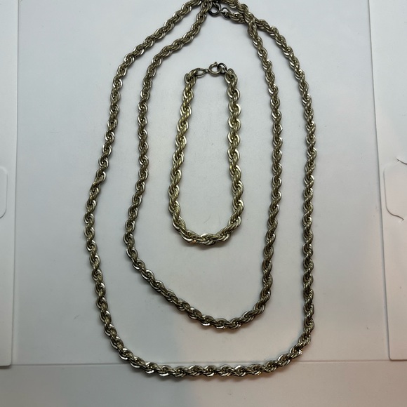 90 grams Vintage sterling silver thick rope chain long necklace & bracelet set - Picture 13 of 16